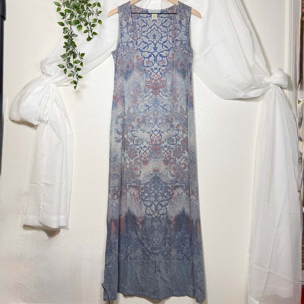 Vintage Suzie Women's Sleeveless Embellished Maxi Dress with Paisley Print XL